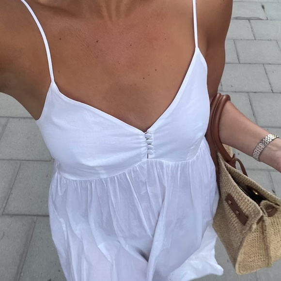 NWT Frankie's Bikinis Djerf Avenue Airy Poplin Buttoned Top DRESS White LG Large - Picture 6 of 8